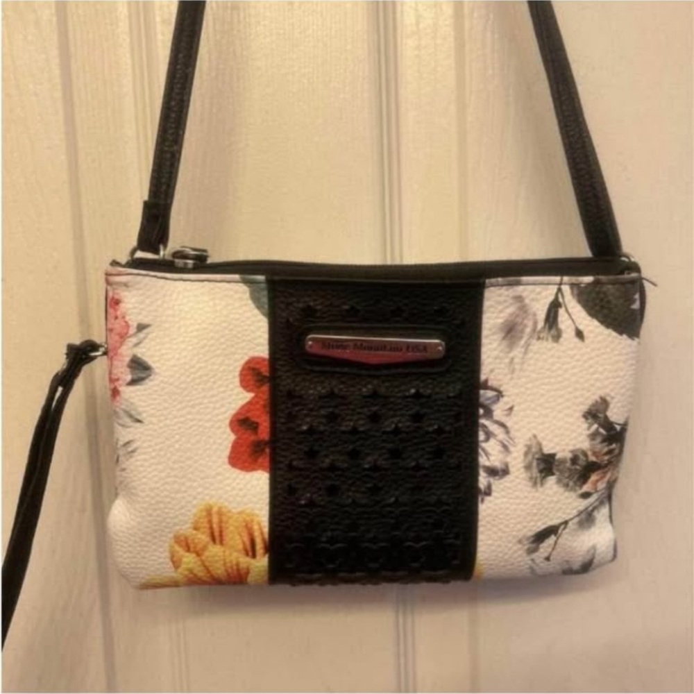 Stone Mountain Leather Floral Crossbody Bag with Black Accents